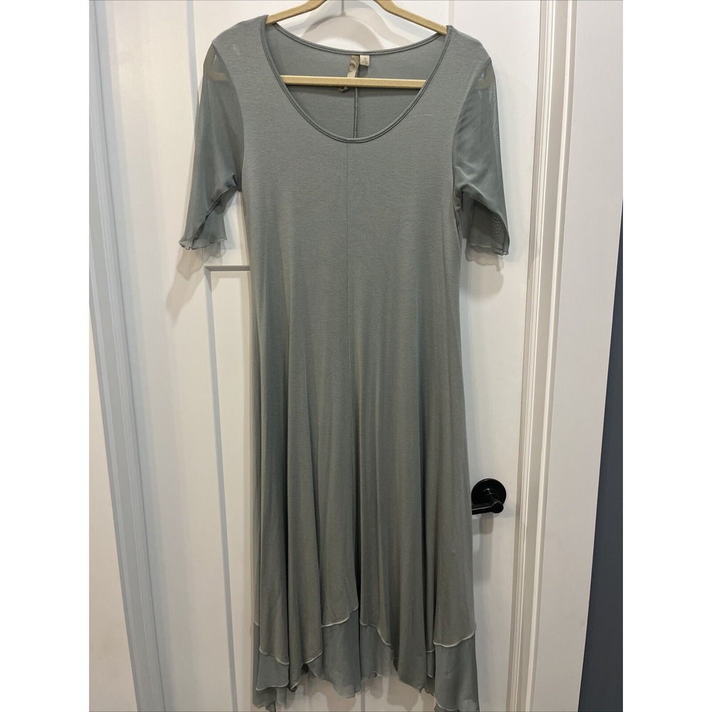 Comfy USA‎ Sage Green Women's Dress Size Small Sheer Short Sleeves Lagenlook